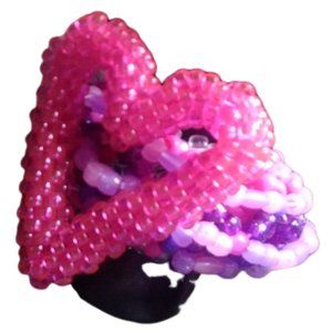 Kandi 3D Cage Cuff-With A Clear Pink Heart -Valentine Kandi Bracelet-Handmade